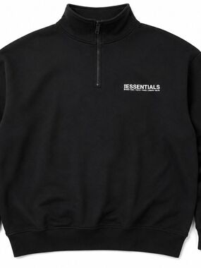 Essentials Men's Black Quarter-Zip Sweatshirt with Chest Logo